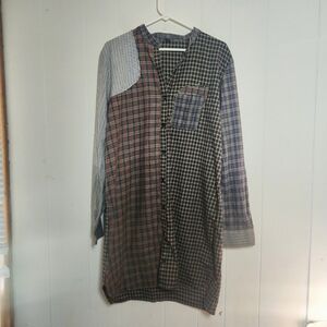 McQ Alexander McQueen Button Down Shirt Dress Plaid Patchwork Sz 46/US 10